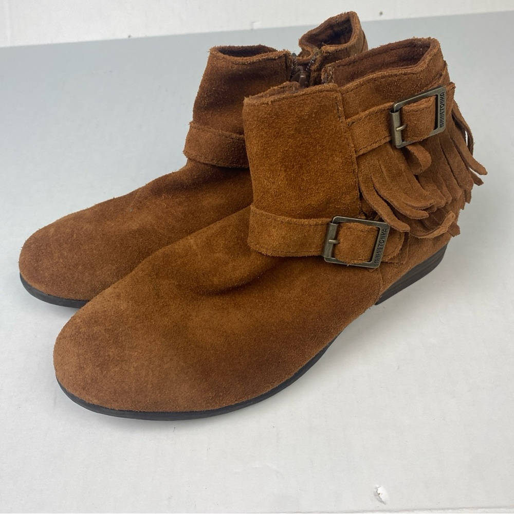 Minnetonka Women’s 7.5 Boots Shoes Rancho 582 Brown Leather Fringe Bootie Buckle